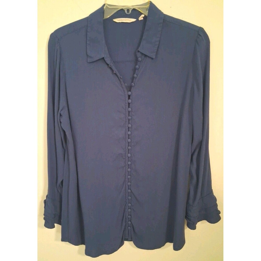 Soft Surroundings Blouse Womens PM Navy Boho Button Front Relaxed Coastal Boho